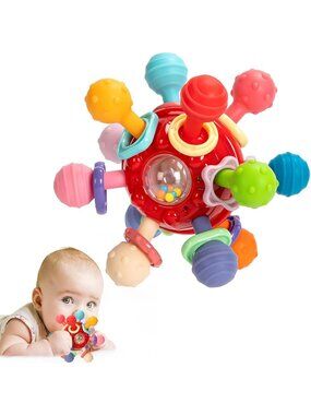 Montessori Red 0-12 Months Toy BPA Free Baby Teething Ball Rattle Sensory